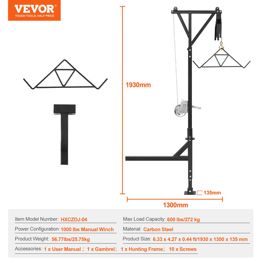 VEVOR 600 lbs Truck Hitch Cargo Game Hunting Deer Hoist