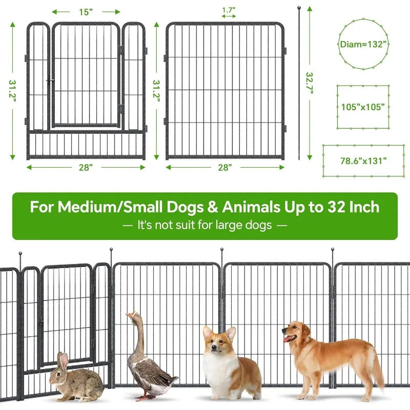 Dog Playpen with Anti-Rust Coating Portable Outdoor Indoor Metal Dog Fence for Large Medium Small Dogs
