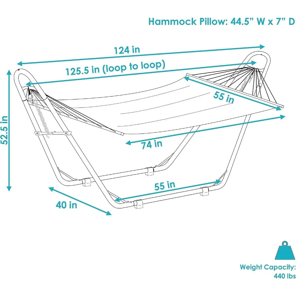 Double Quilted Fabric Hammock with Universal Steel Stand 450-Pound Capacity Black Stand