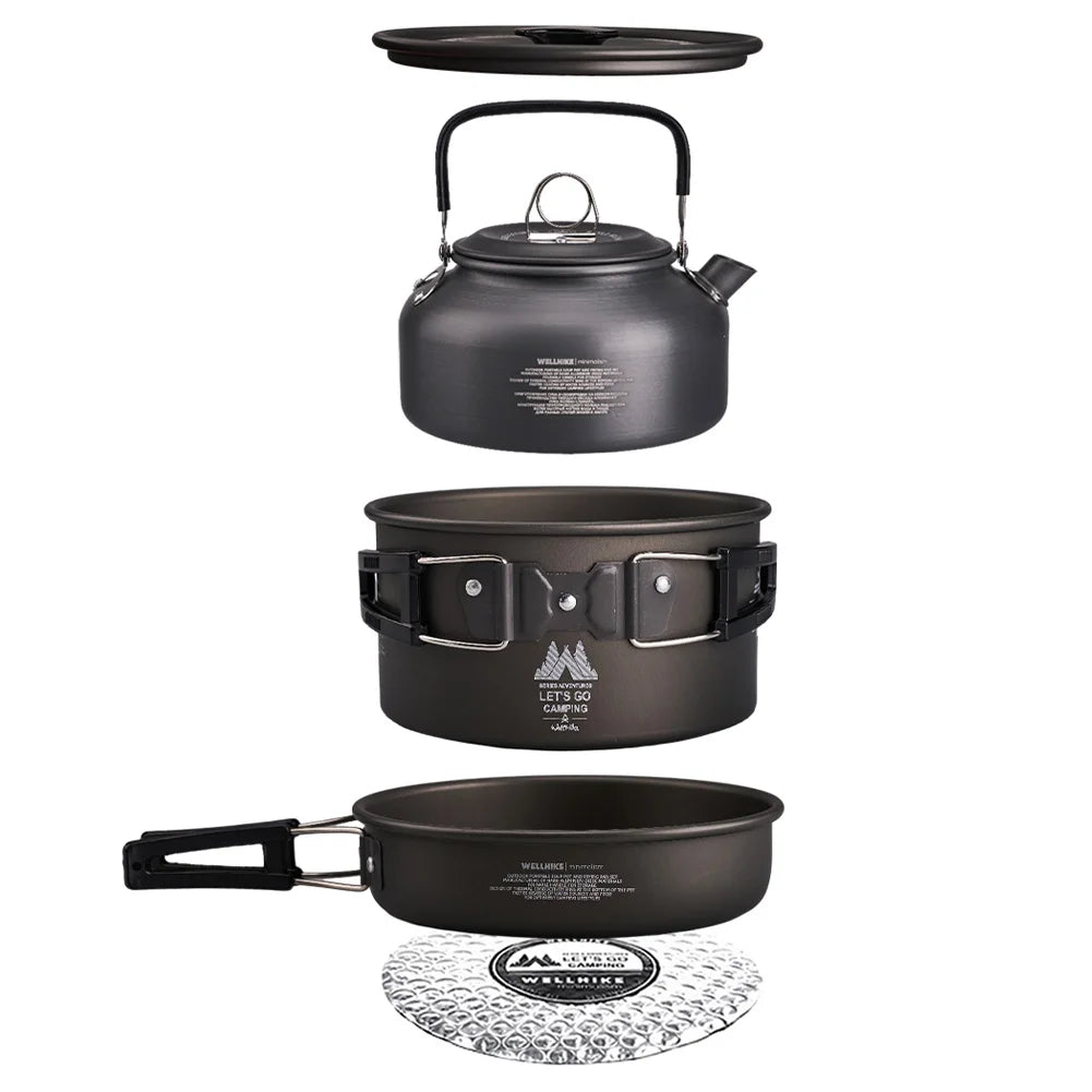 3Pcs/Set Camping Cookware Set Aluminum Alloy Portable Cookware Kit