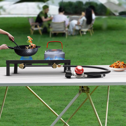 Double Burner Gas Stove - Portable Camping Cooker 16000W