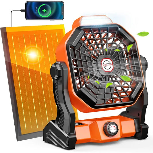 10800mAh Solar Powered Fan, 7W Solar Camping Fan, 8-inch Rechargeable Battery Operated Power