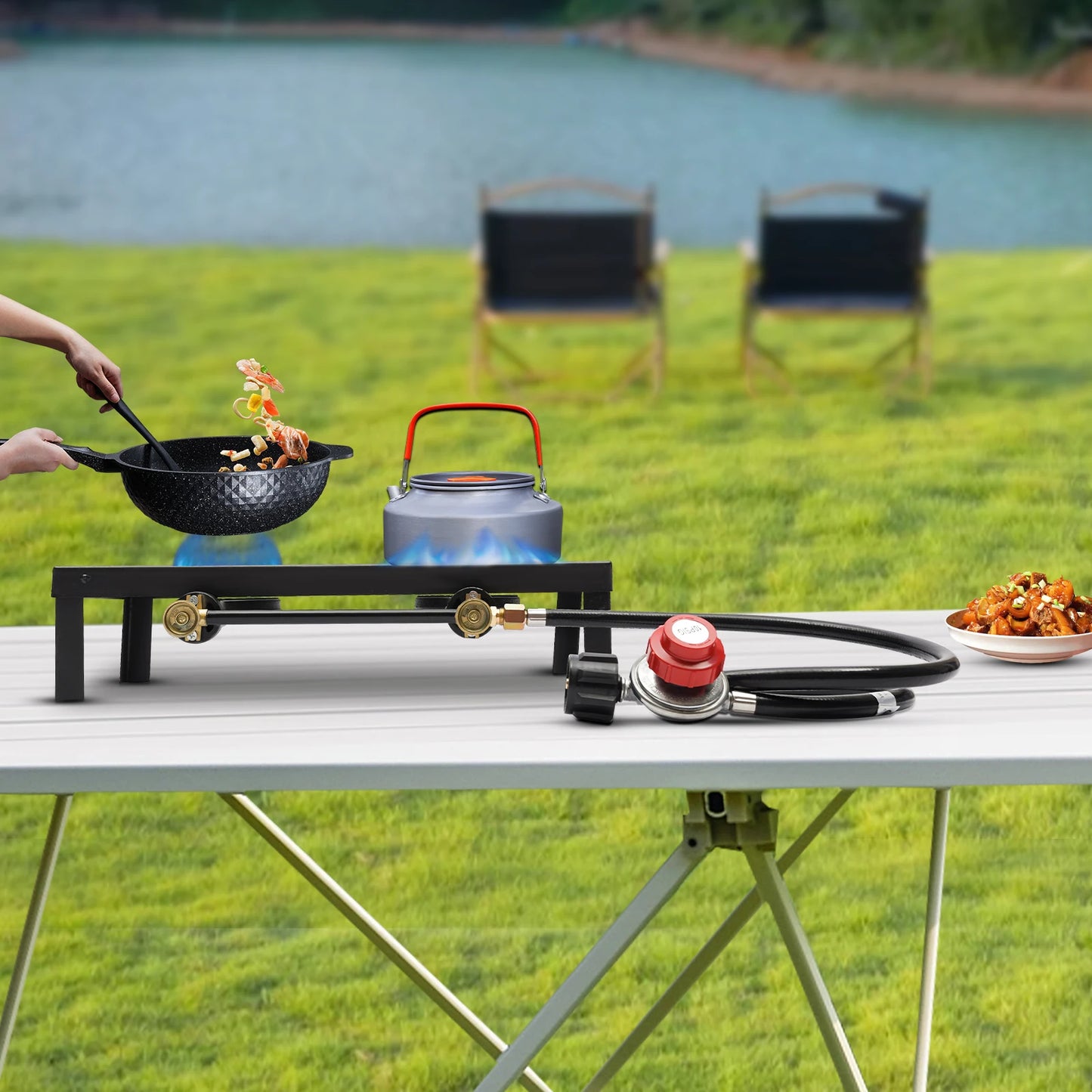 Double Burner Gas Stove - Portable Camping Cooker 16000W
