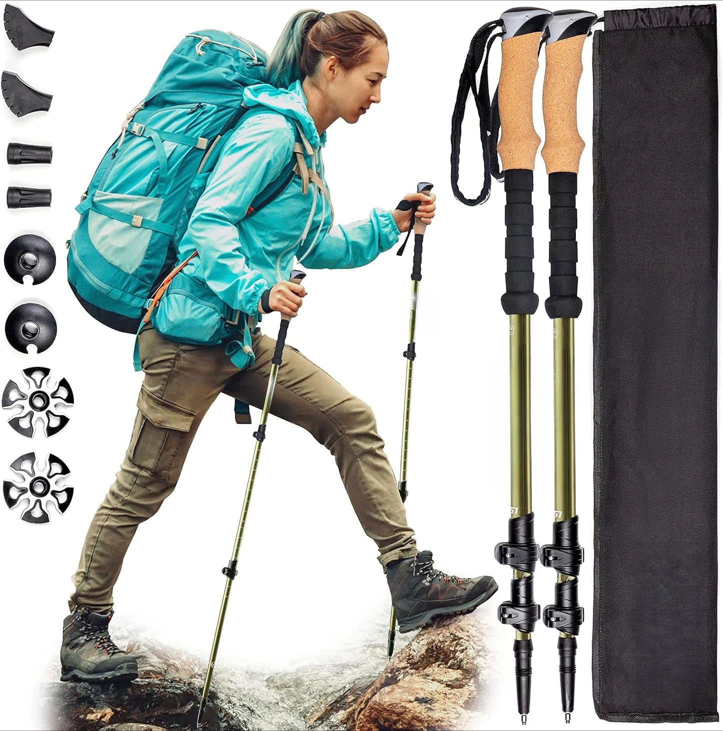 Trekking Poles – Lightweight Collapsible & Shock-Absorbent Hiking Poles w/Cork Grips
