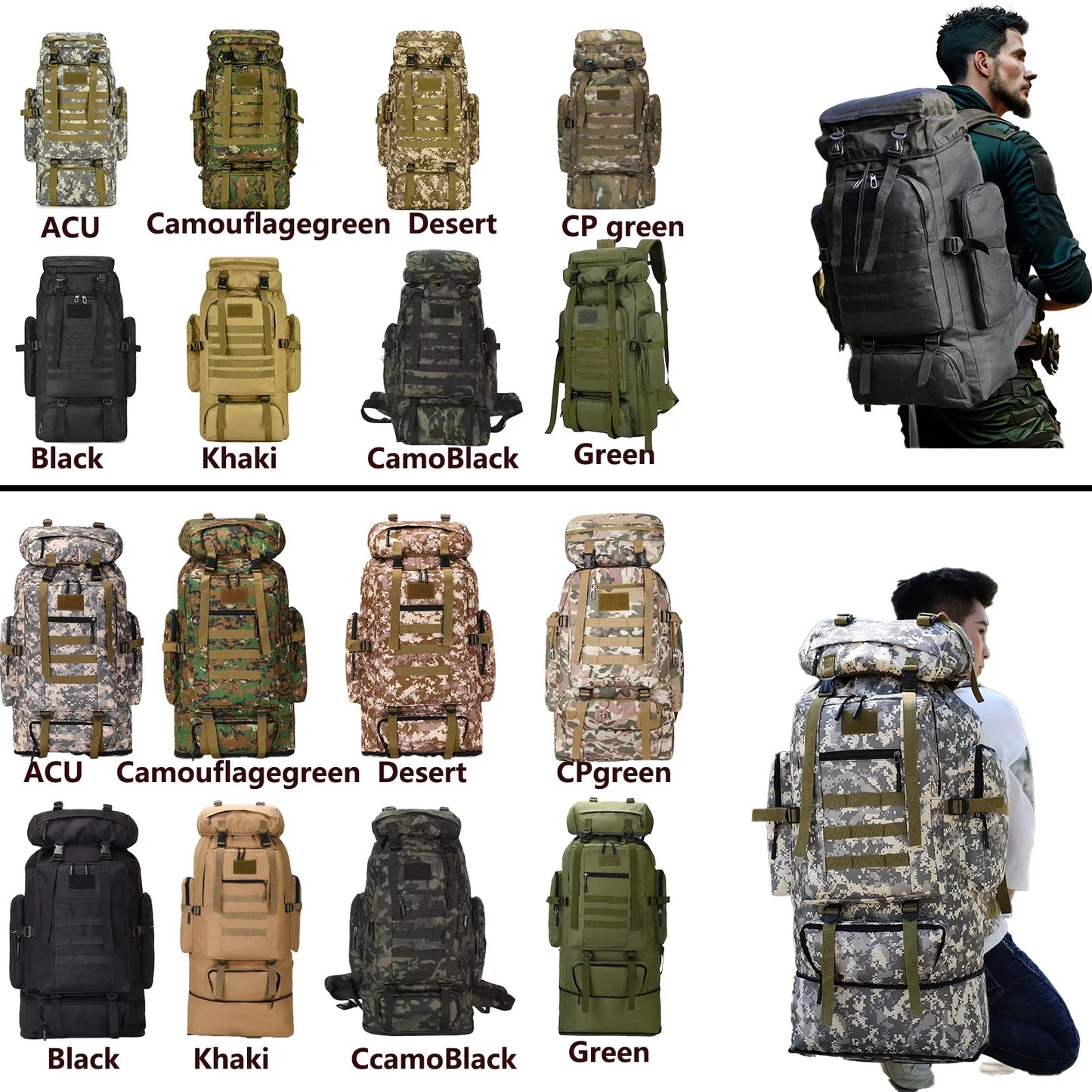 80L/100L Mountaineering Bag Tactical Backpack for Outdoors