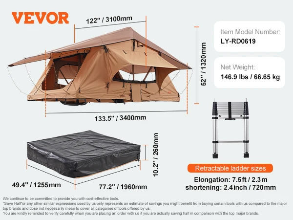VEVOR Rooftop Tent Hardshell Folding Tent for Jeep SUV