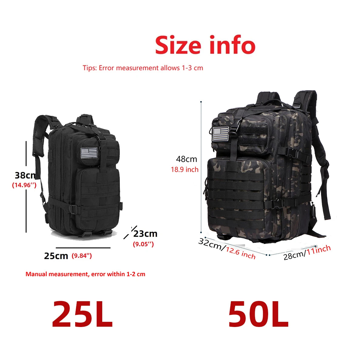 25L/50L Sturdy Nylon Waterproof Tactical Sports Bag Backpack