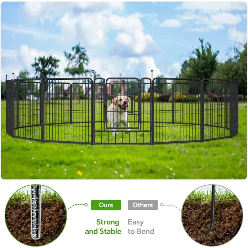 Dog Playpen with Anti-Rust Coating Portable Outdoor Indoor Metal Dog Fence for Large Medium Small Dogs