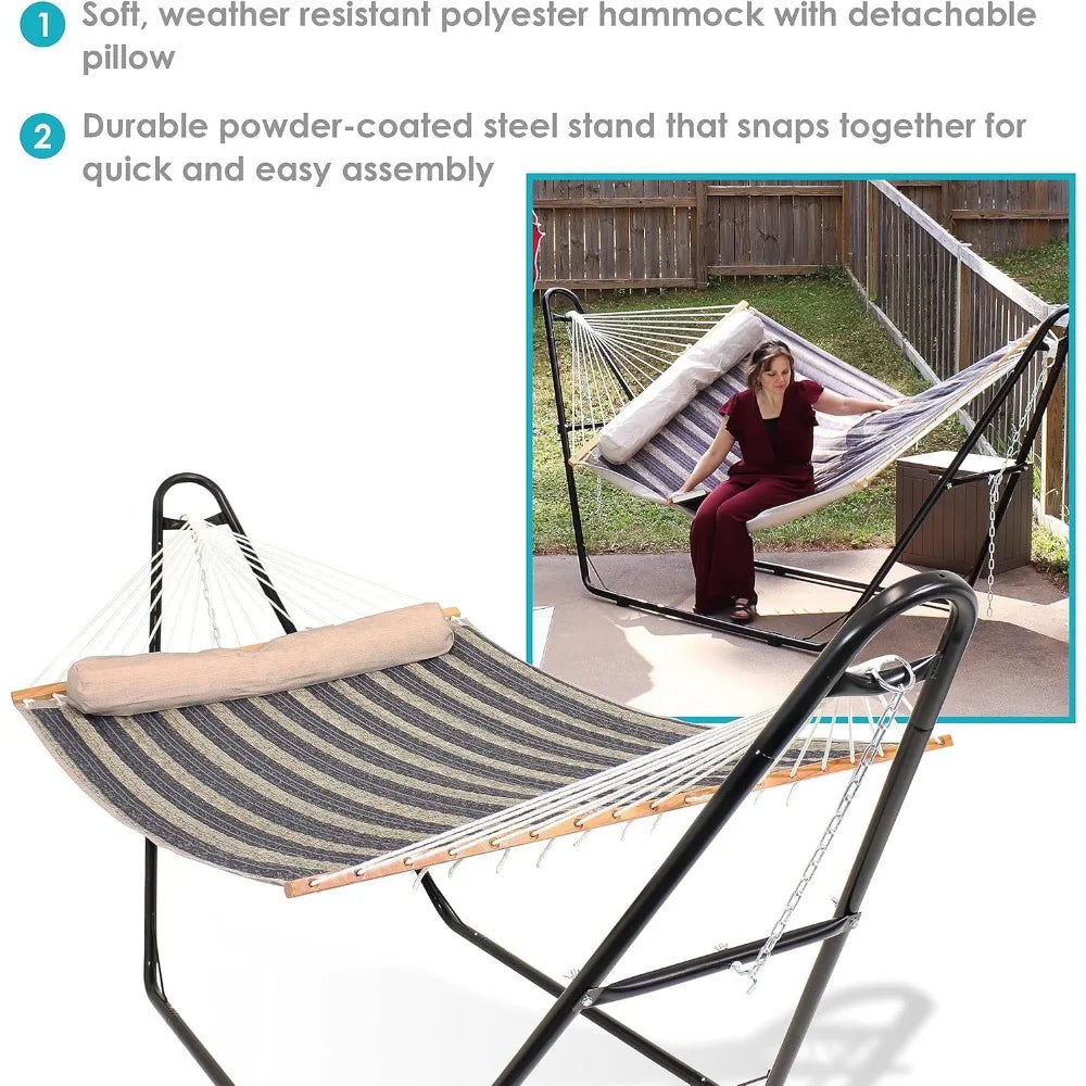 Double Quilted Fabric Hammock with Universal Steel Stand 450-Pound Capacity Black Stand