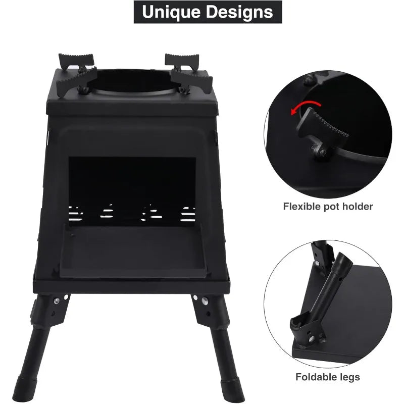 Burning Camp Stove, Portable Cast Iron Camping Stove