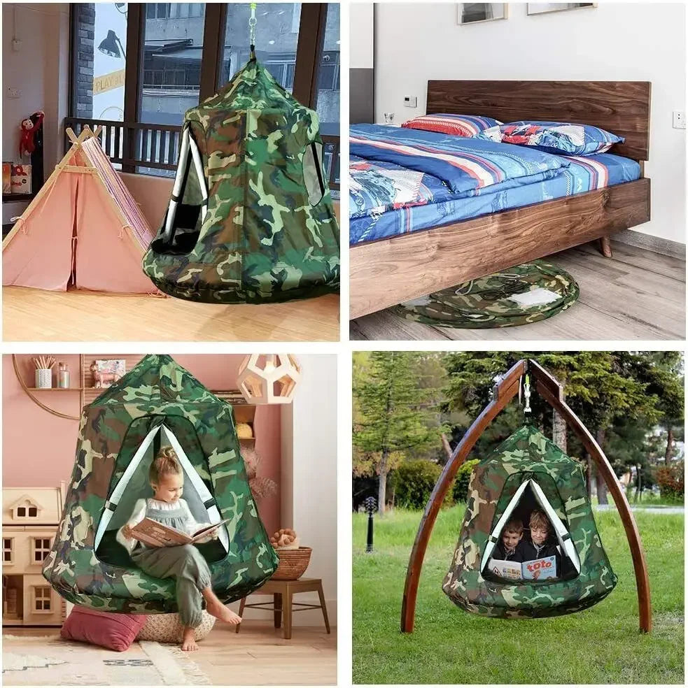 Hanging Tree Tent Indoor Outdoor Waterproof Ceiling Pod Portable Hang Out Huggle Pod Play Tent with Light String