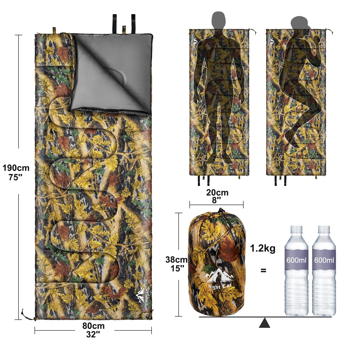 Camping Sleeping Bag Portable Lightweight Hiking Travel Outdoor 1-2 Person 2x6 Feet