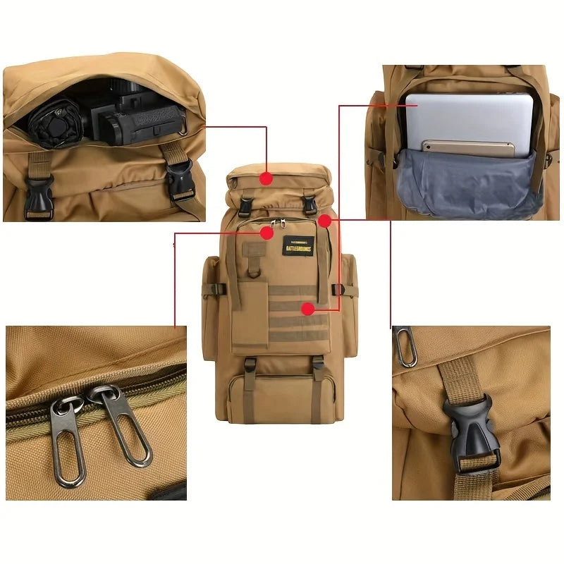 70L Camping Bag Backpack Mountaineering For Men Travel
