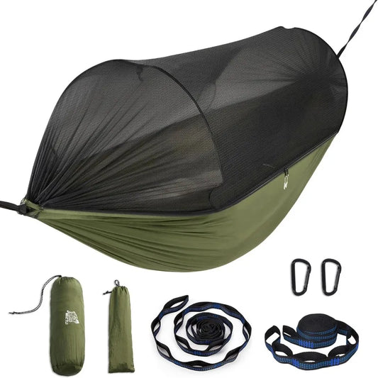 Camping Hammock Portable Hammock w Spacious Net & Tree Straps Double Single for Outdoors