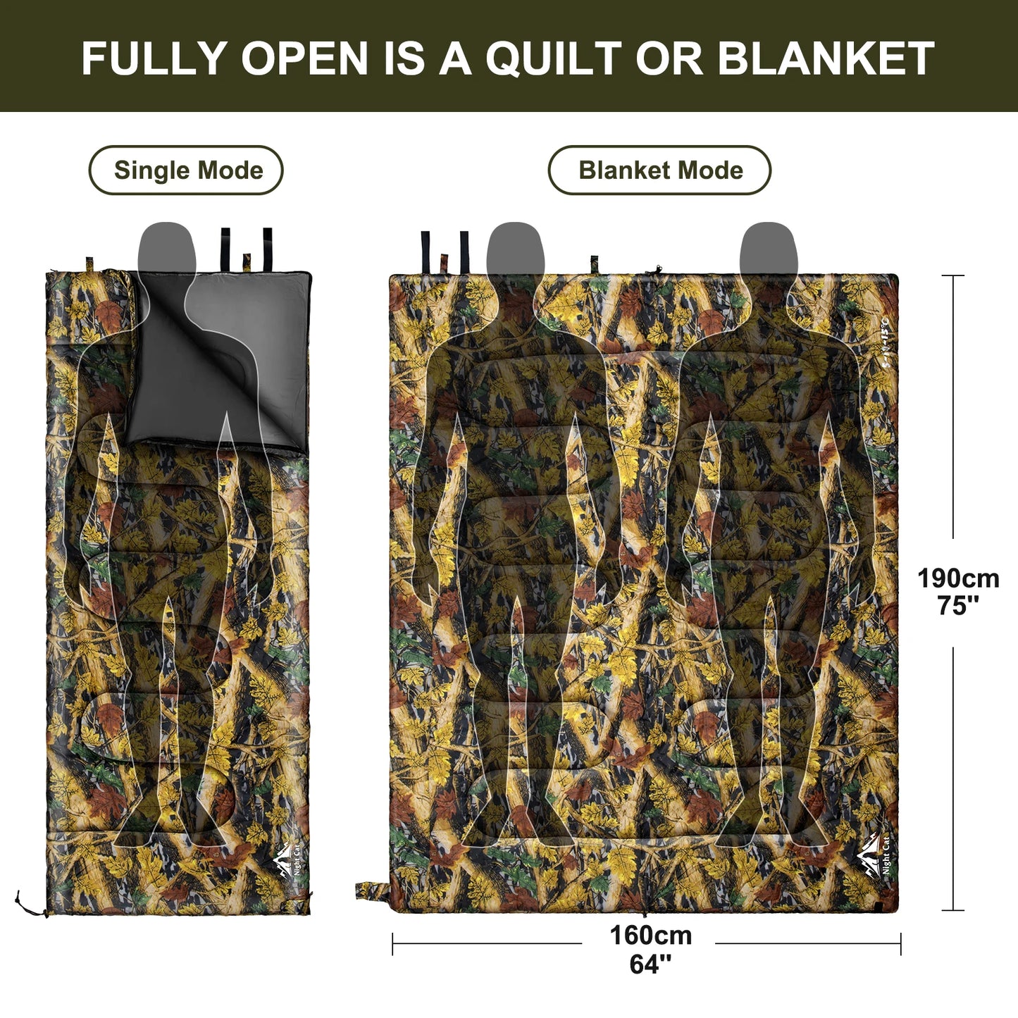 Camping Sleeping Bag Portable Lightweight Hiking Travel Outdoor 1-2 Person 2x6 Feet