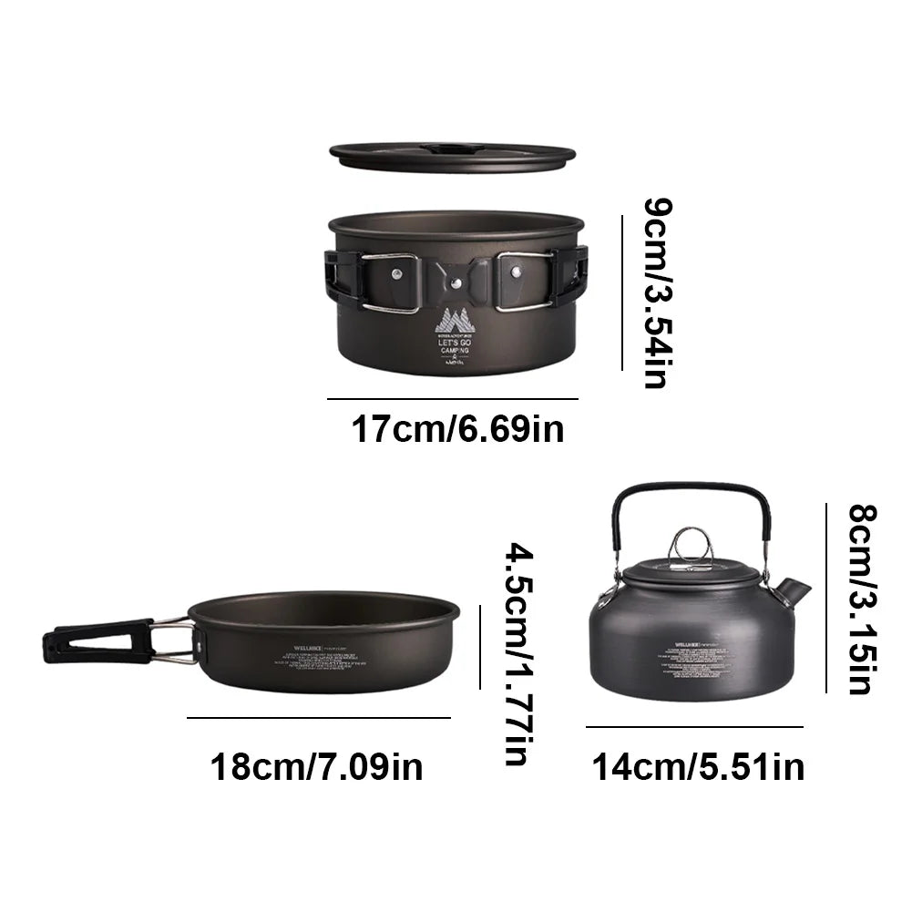 3Pcs/Set Camping Cookware Set Aluminum Alloy Portable Cookware Kit