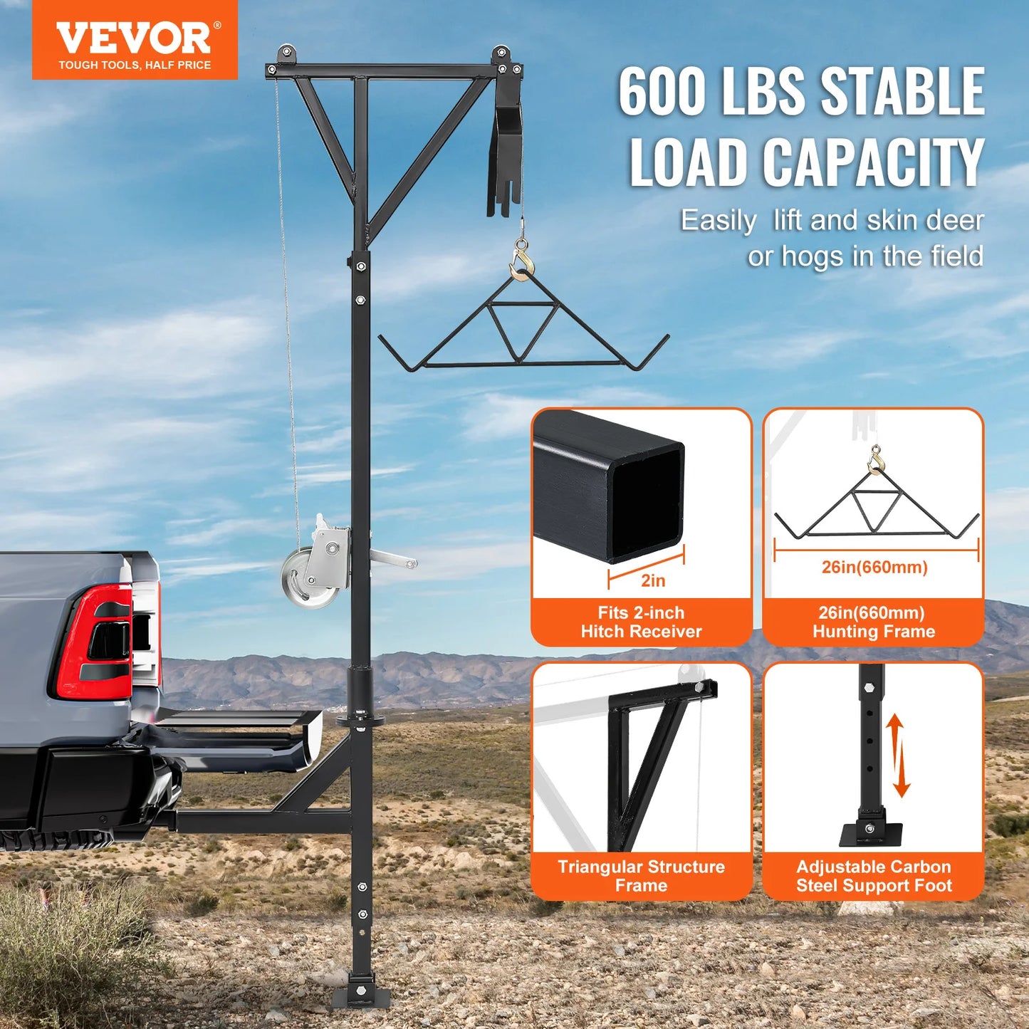 VEVOR 600 lbs Truck Hitch Cargo Game Hunting Deer Hoist