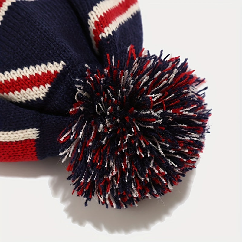 Women'S Winter Warm Knit 3pcs Set Flag Print Hat Scarf Gloves Set